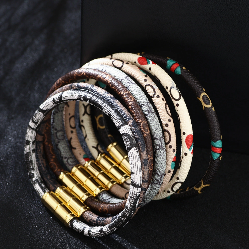 Wholesale PU Leather Couple Alloy Magnetic Buckle Bacelet