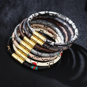 Wholesale PU Leather Couple Alloy Magnetic Buckle Bacelet