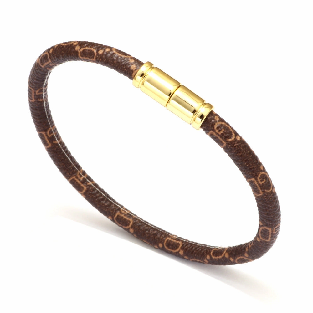 Wholesale PU Leather Couple Alloy Magnetic Buckle Bacelet