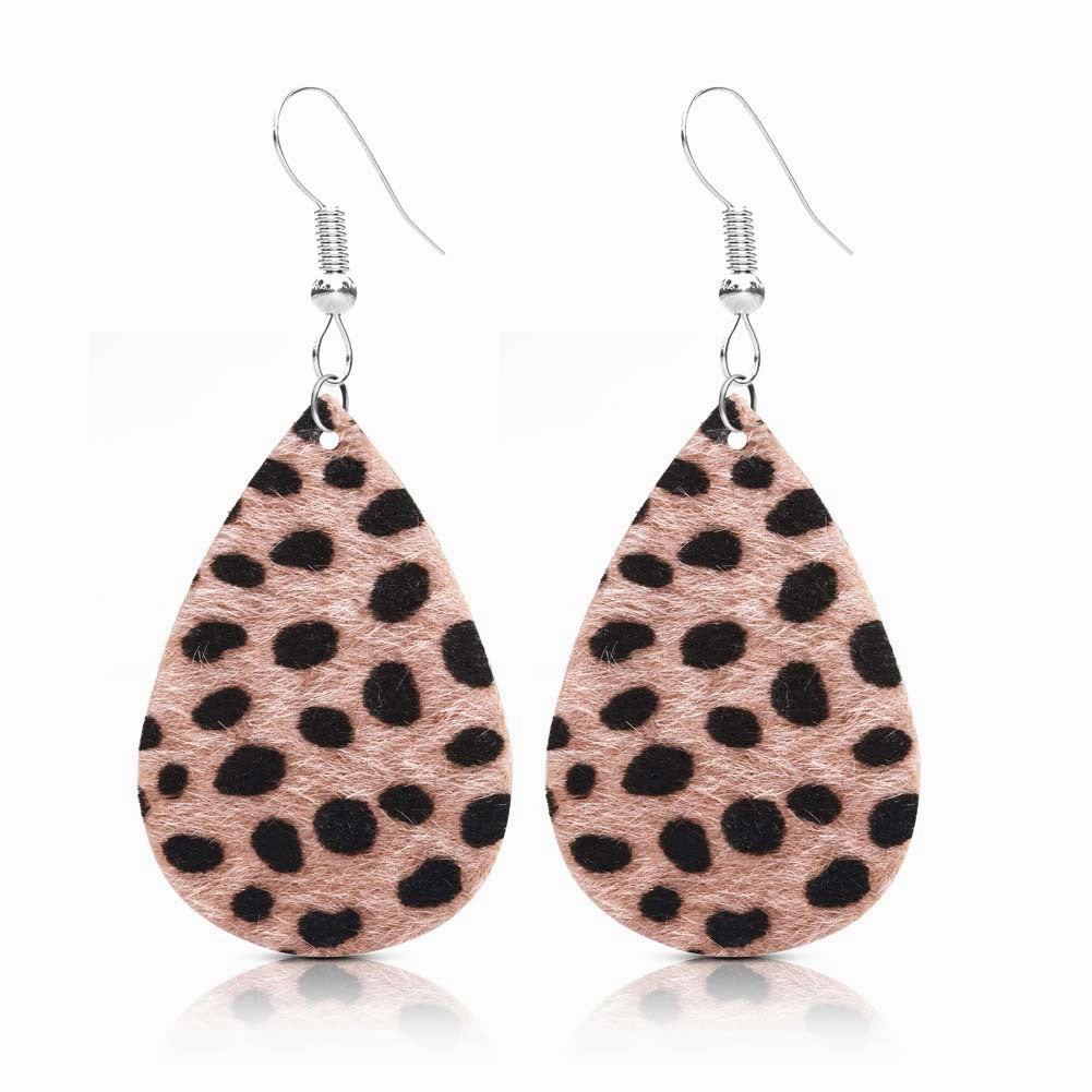 Wholesale PU Leopard Print Water Droplets Earrings