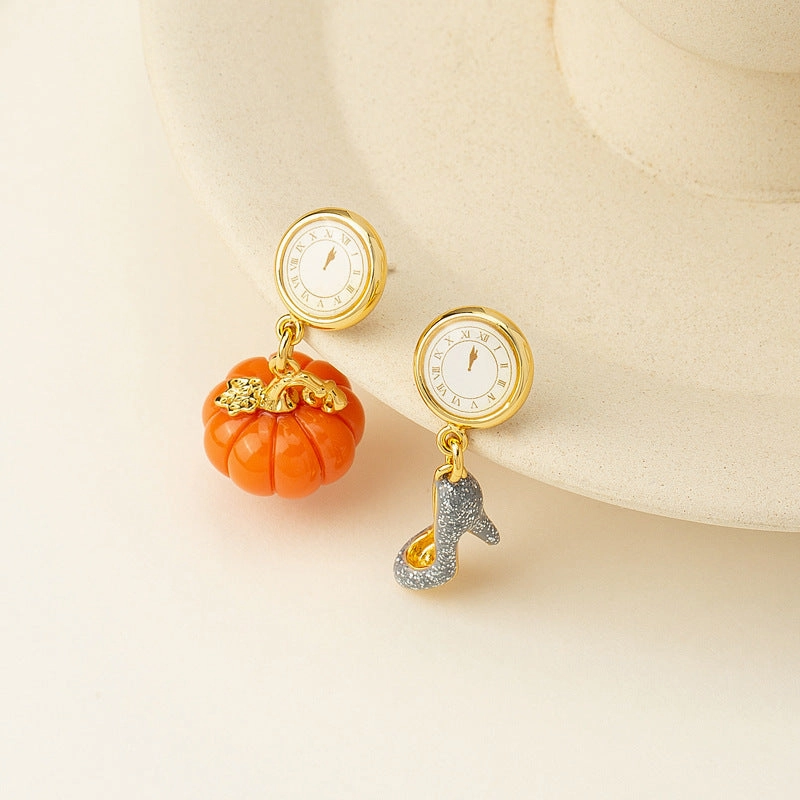 Wholesale Pumpkin Crystal Slippers Creative Clock Earrings