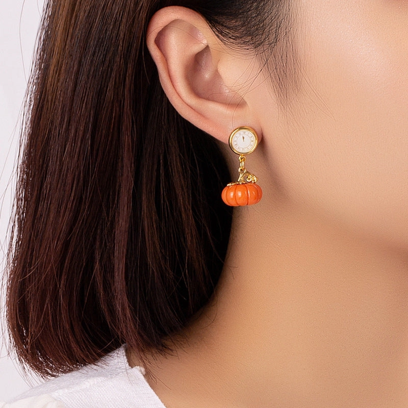 Wholesale Pumpkin Crystal Slippers Creative Clock Earrings