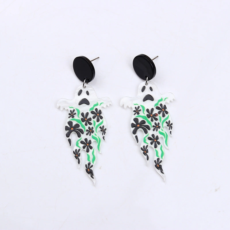 Wholesale Pumpkin Skeleton Flowers Acrylic Earrings