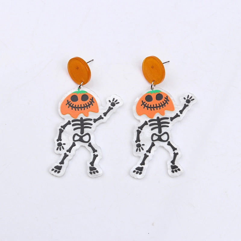 Wholesale Pumpkin Skeleton Flowers Acrylic Earrings