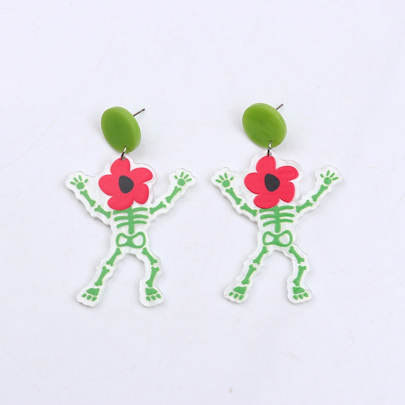 Wholesale Pumpkin Skeleton Flowers Acrylic Earrings