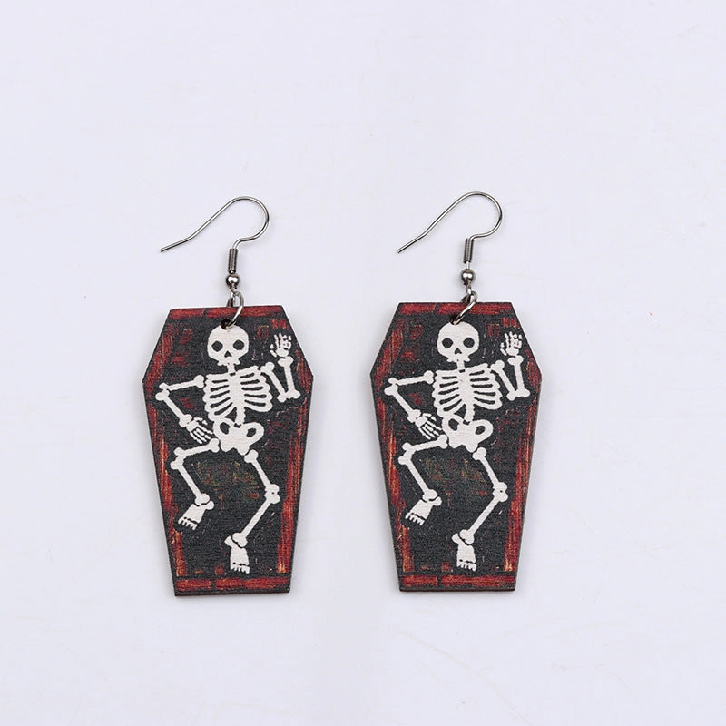 Wholesale Pumpkin Skeleton Wooden Earrings