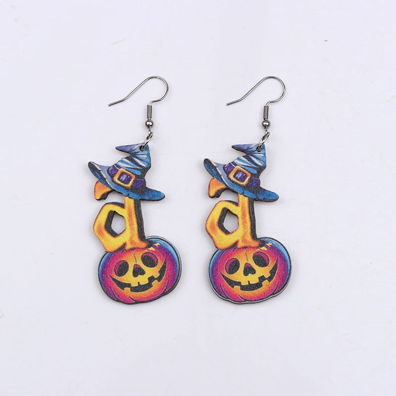 Wholesale Pumpkin Skeleton Wooden Earrings