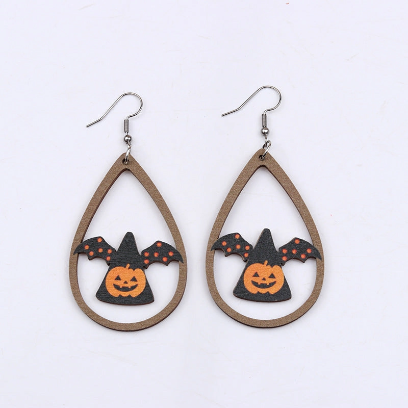 Wholesale Pumpkin Skeleton Wooden Earrings