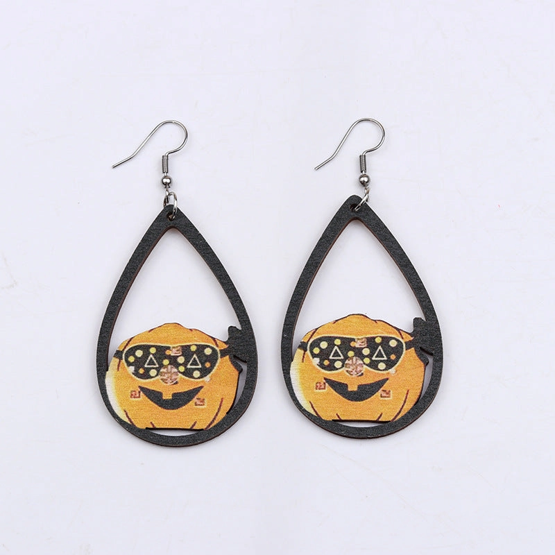 Wholesale Pumpkin Skeleton Wooden Earrings