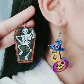 Wholesale Pumpkin Skeleton Wooden Earrings
