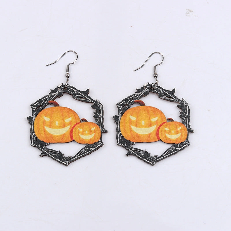 Wholesale Pumpkin Skeleton Wooden Earrings