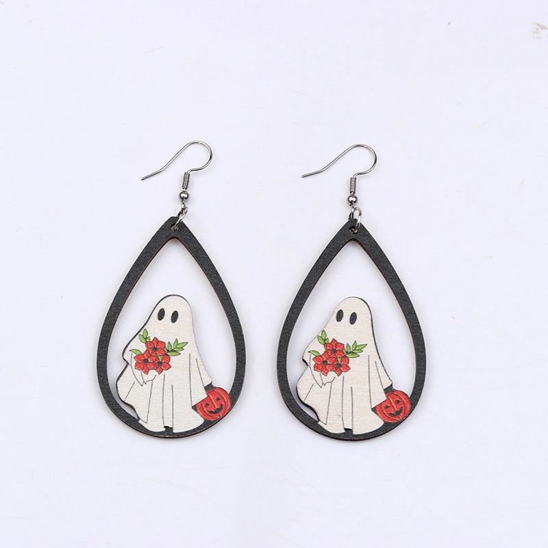 Wholesale Pumpkin Skeleton Wooden Earrings