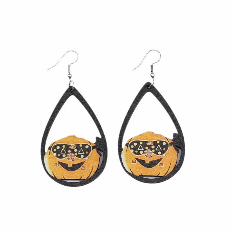 Wholesale Pumpkin Skeleton Wooden Earrings