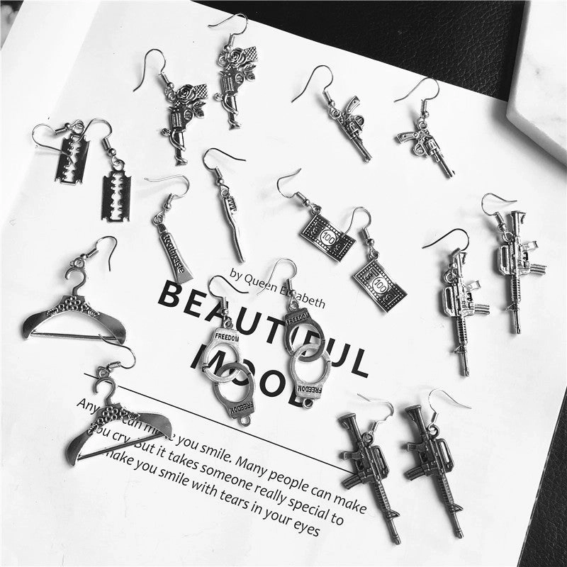 Wholesale Punk Fun Handcuffs Rose Coin Blade Hanger Earrings