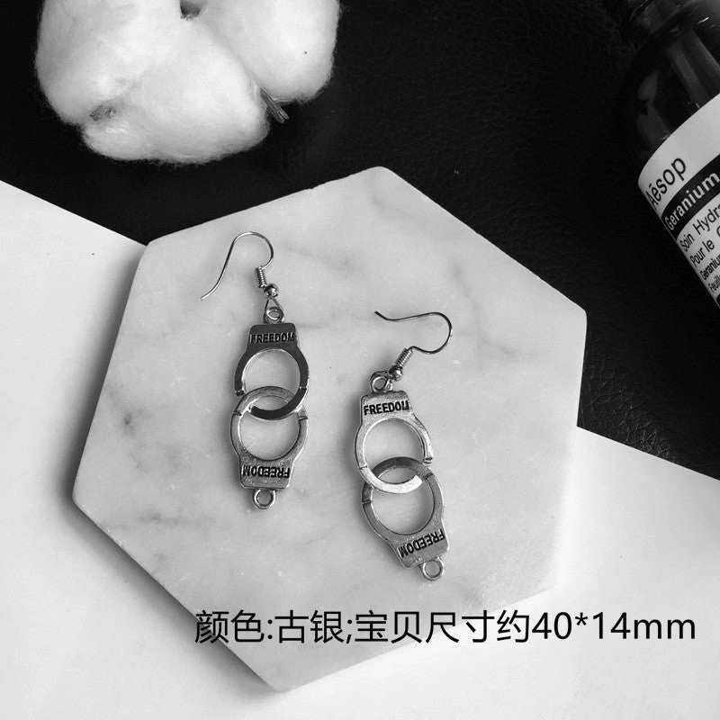Wholesale Punk Fun Handcuffs Rose Coin Blade Hanger Earrings