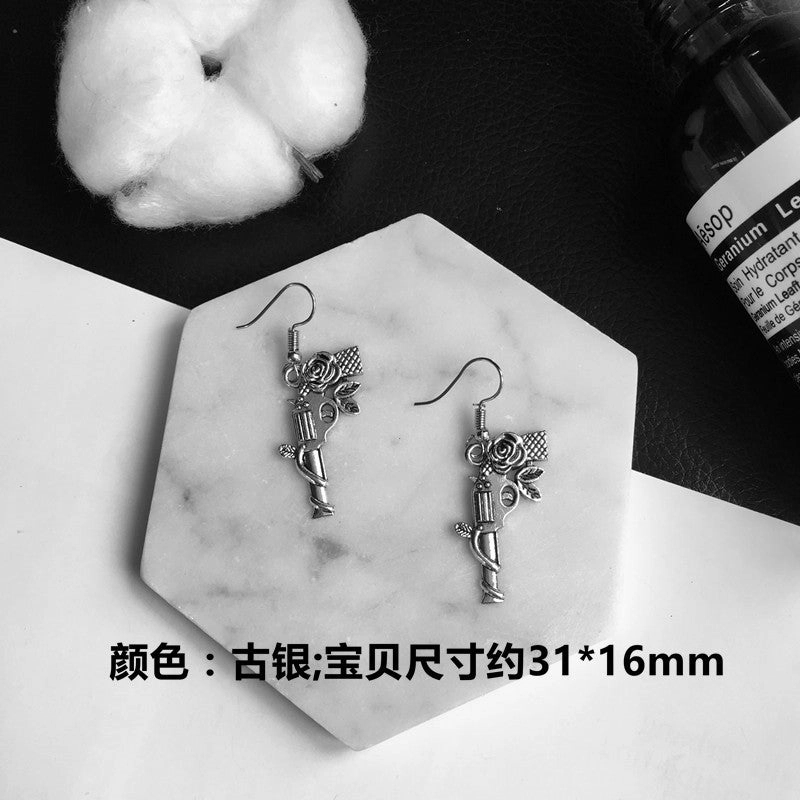 Wholesale Punk Fun Handcuffs Rose Coin Blade Hanger Earrings