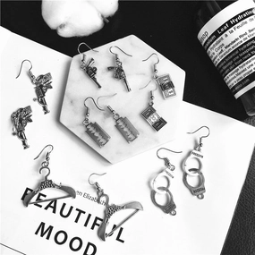 Wholesale Punk Fun Handcuffs Rose Coin Blade Hanger Earrings