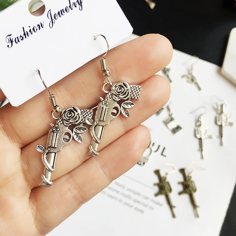 Wholesale Punk Fun Handcuffs Rose Coin Blade Hanger Earrings