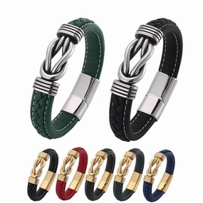 Wholesale Punk Genuine Leather Stainless Steel Jewelry Wholesale Titanium Steel Electroplated Genuine Gold Bracelets