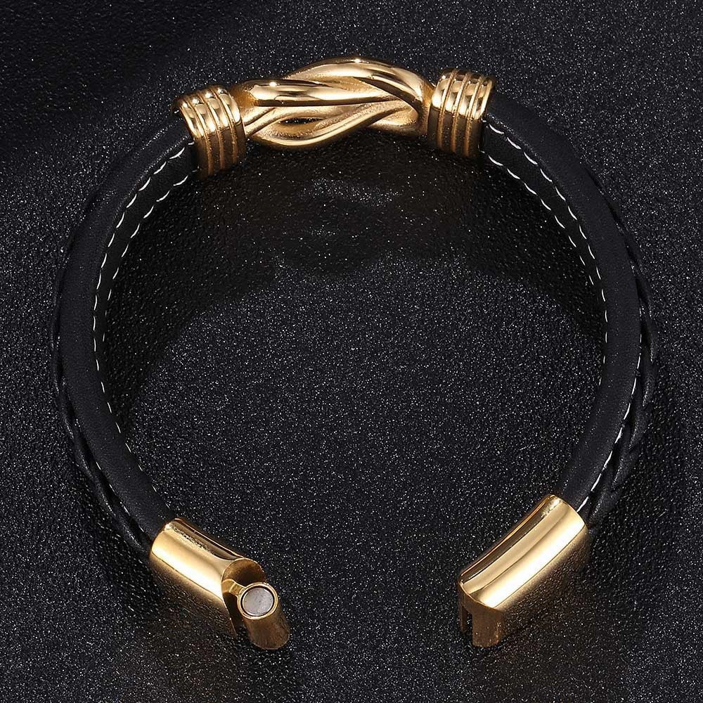 Wholesale Punk Genuine Leather Stainless Steel Jewelry Wholesale Titanium Steel Electroplated Genuine Gold Bracelets