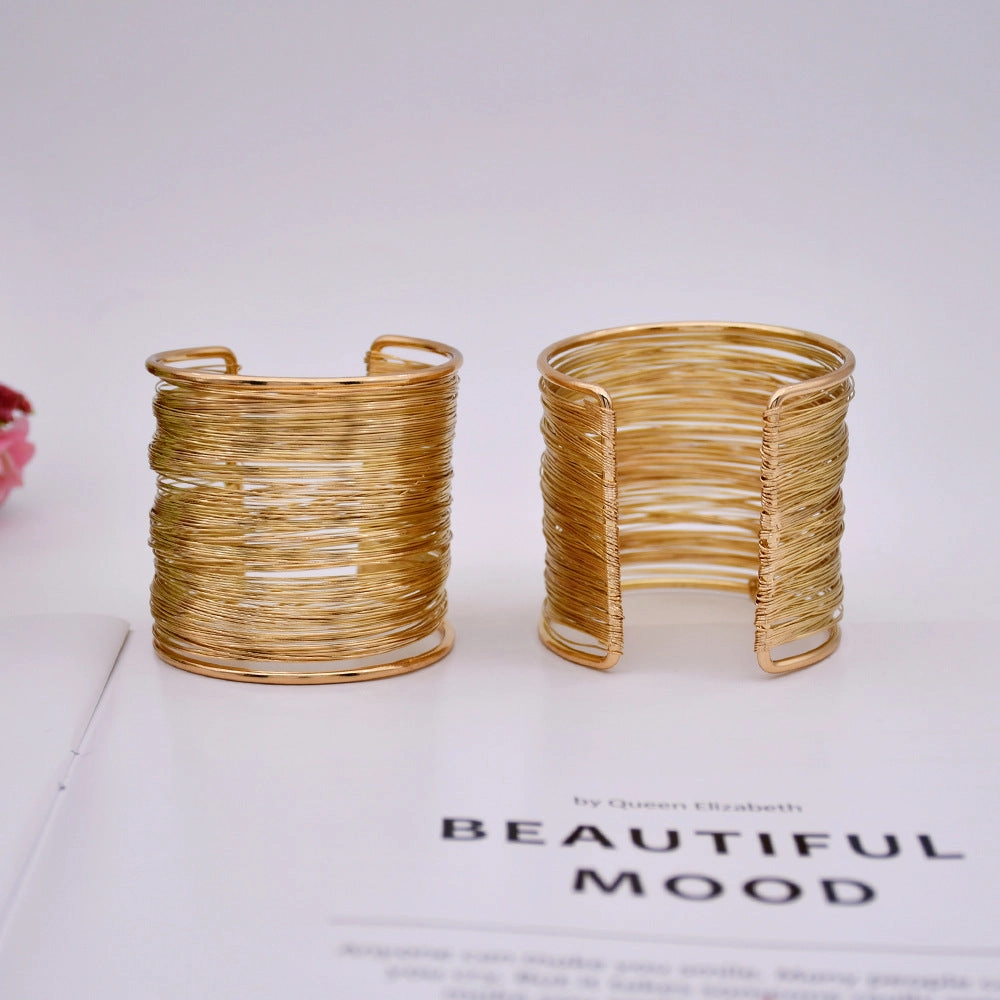 Wholesale Punk Heavy Metal Gold Open Bracelet