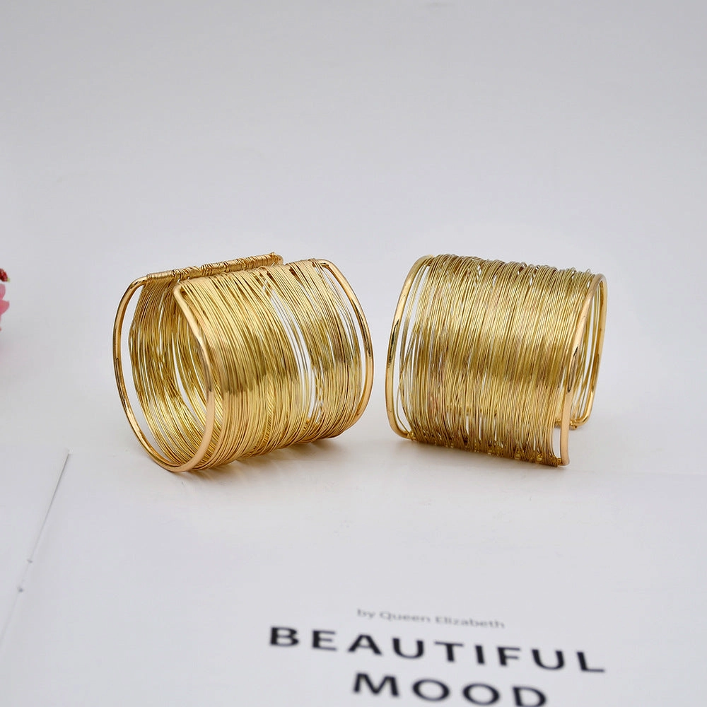 Wholesale Punk Heavy Metal Gold Open Bracelet