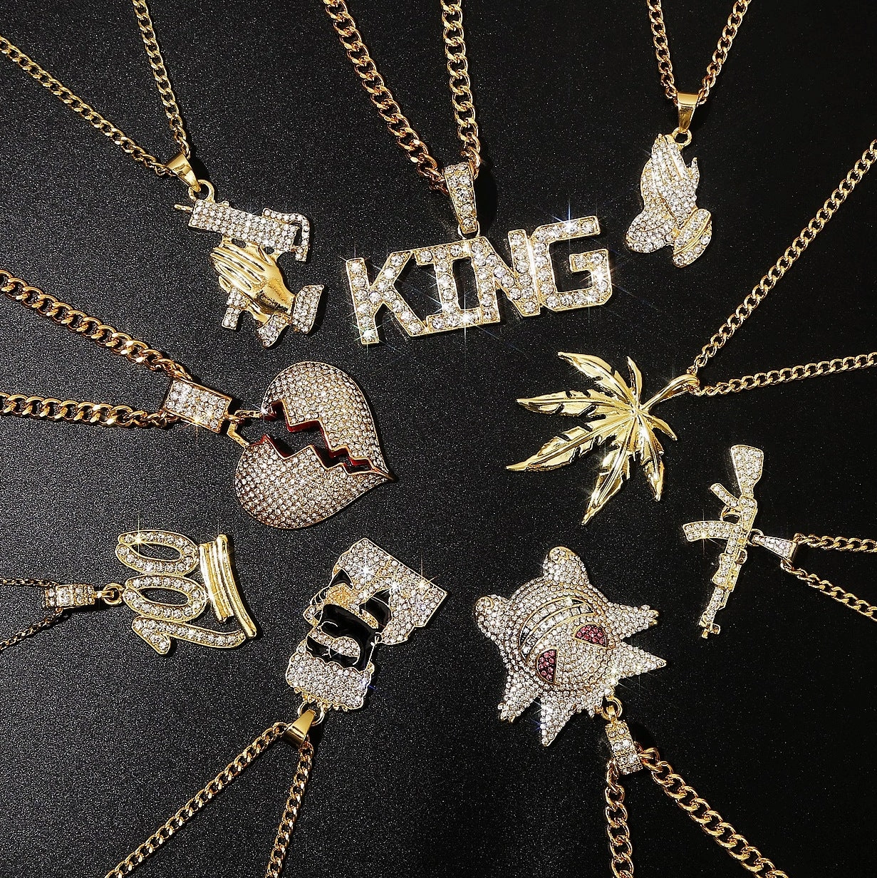 Wholesale Punk Men Hip Hop Full Diamond Necklace
