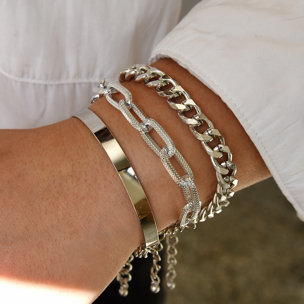 Wholesale Punk Metal Chain Alloy Bracelet Set