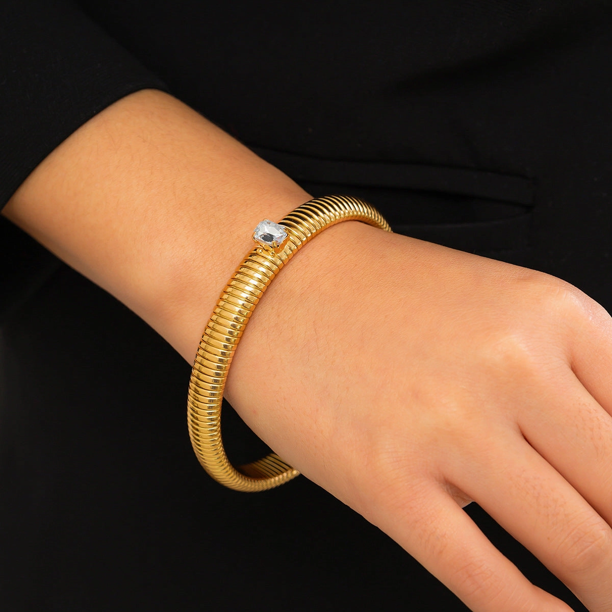 Wholesale Punk Retro Colored Zircon Iron Bracelet