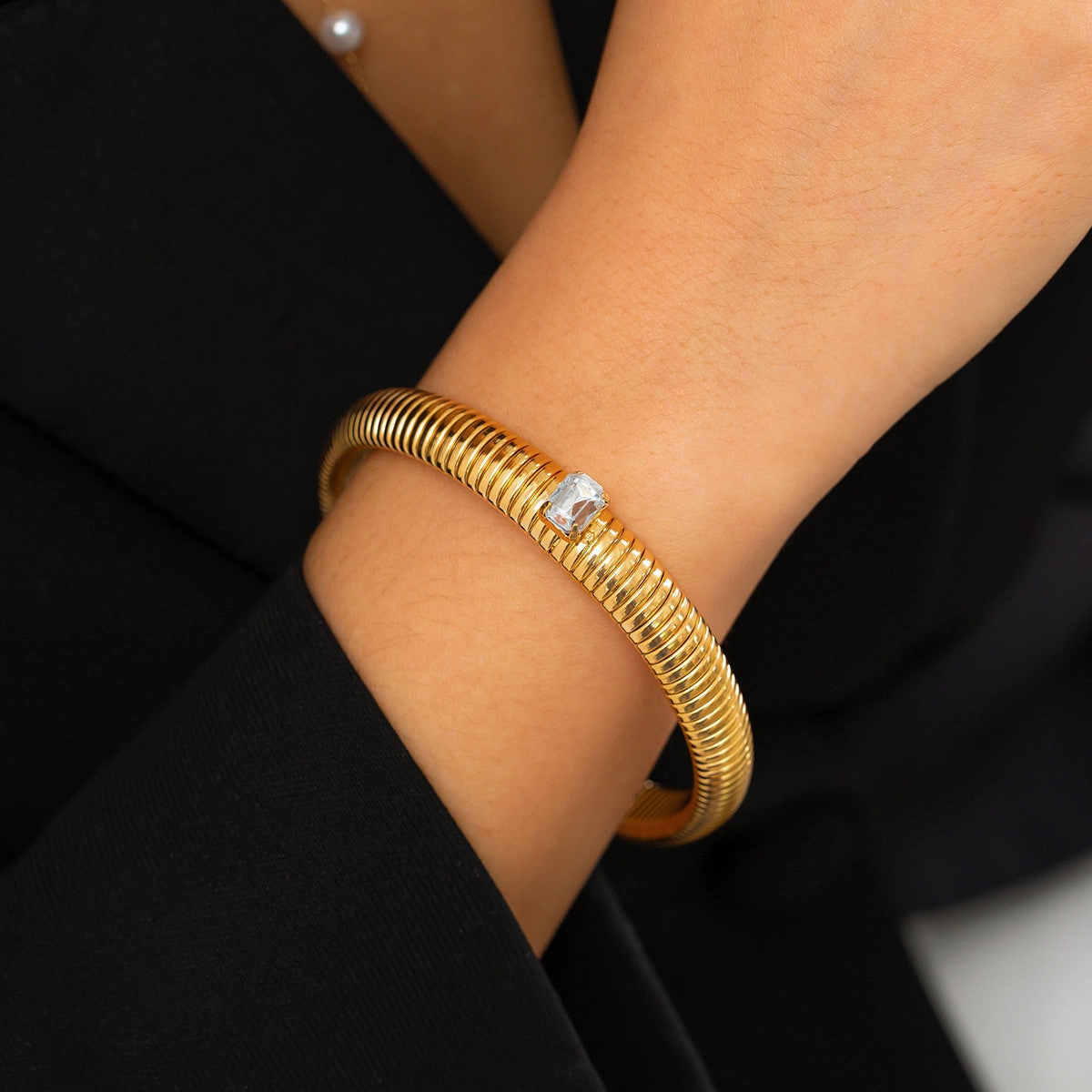 Wholesale Punk Retro Colored Zircon Iron Bracelet
