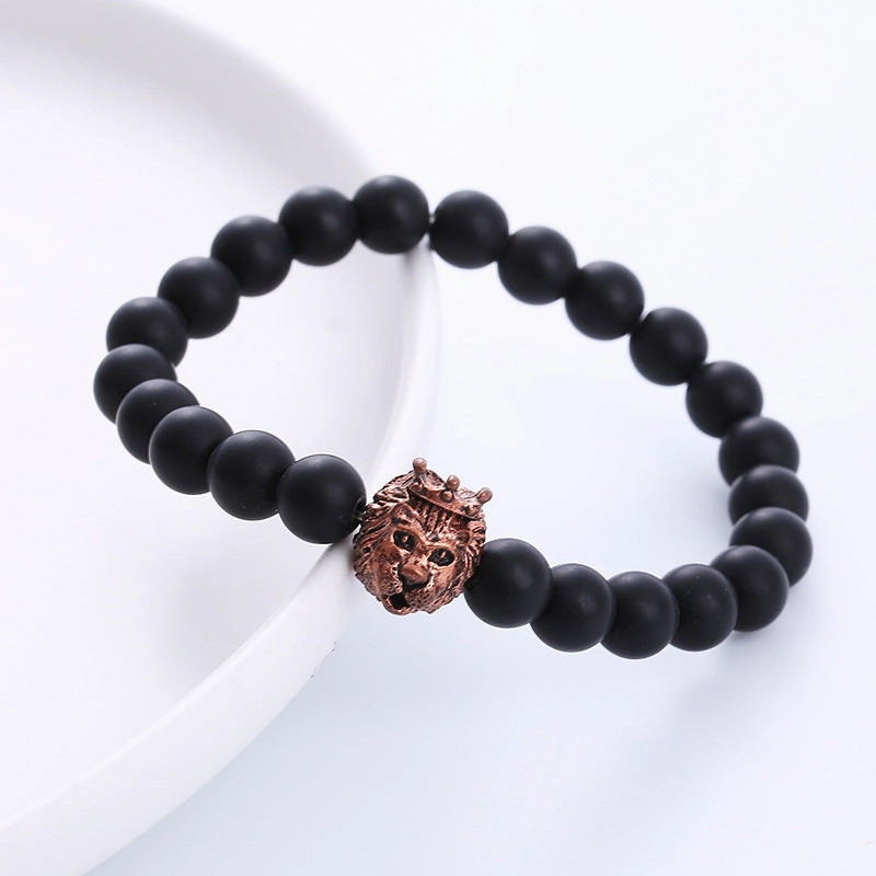 Wholesale Punk Style Crown Lion Head Onyx Bracelet