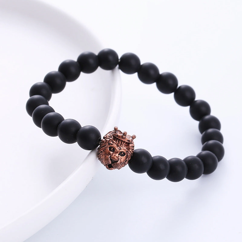 Wholesale Punk Style Crown Lion Head Onyx Bracelet