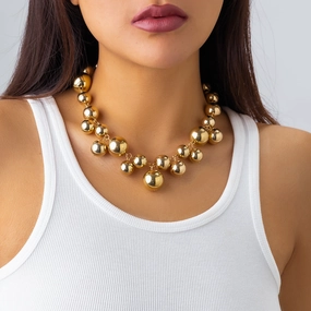 Wholesale Punk Style Round Bead Imitation Pearl Tassel Plastic Necklace