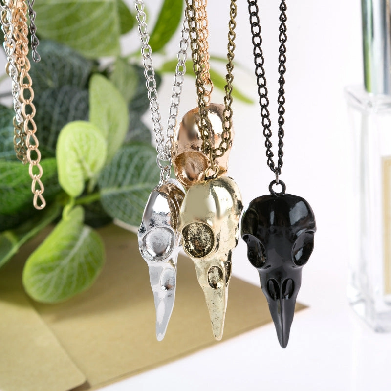 Wholesale Punk Three-dimensional Metal Crow Skull Skull Pendant Necklace