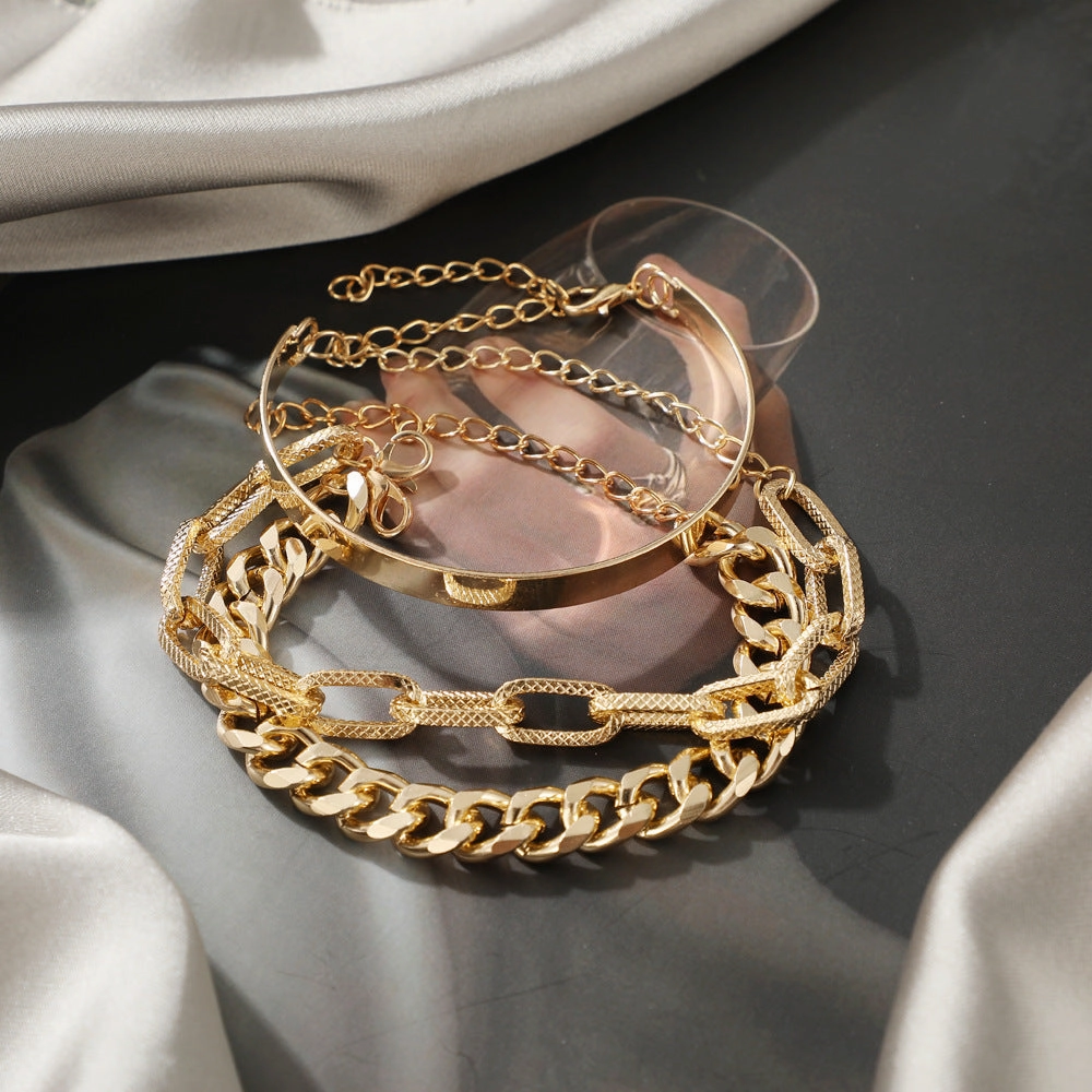 Wholesale Punk Wind Flat Snake Bone Chain Multilayer Thick Chain Bracelet