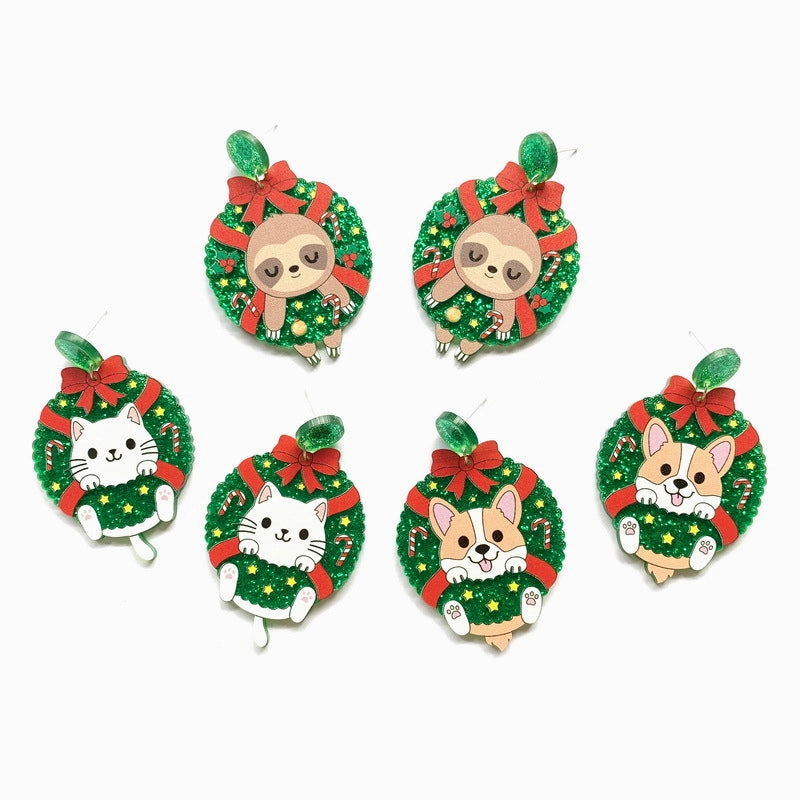 Wholesale Puppy, Kitten, Sloth, Christmas Wreath, Bow Tie, Acrylic Earrings
