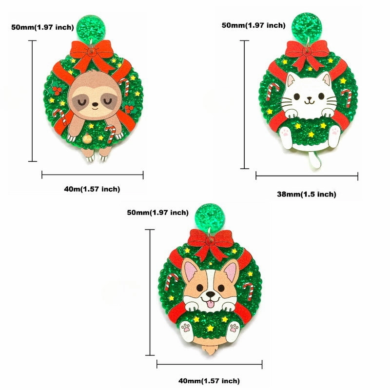 Wholesale Puppy, Kitten, Sloth, Christmas Wreath, Bow Tie, Acrylic Earrings