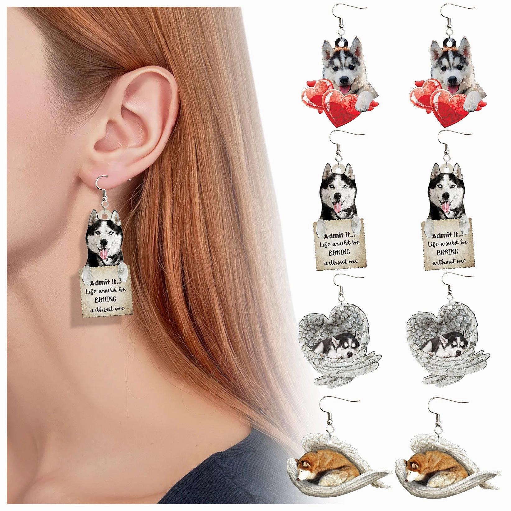 Wholesale Puppy Love Bookstore Creative Acrylic Earrings