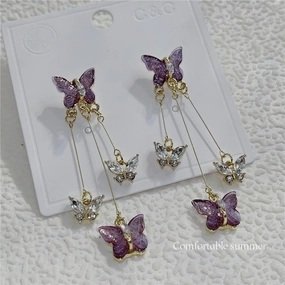 Wholesale Purple Butterfly Alloy Earrings
