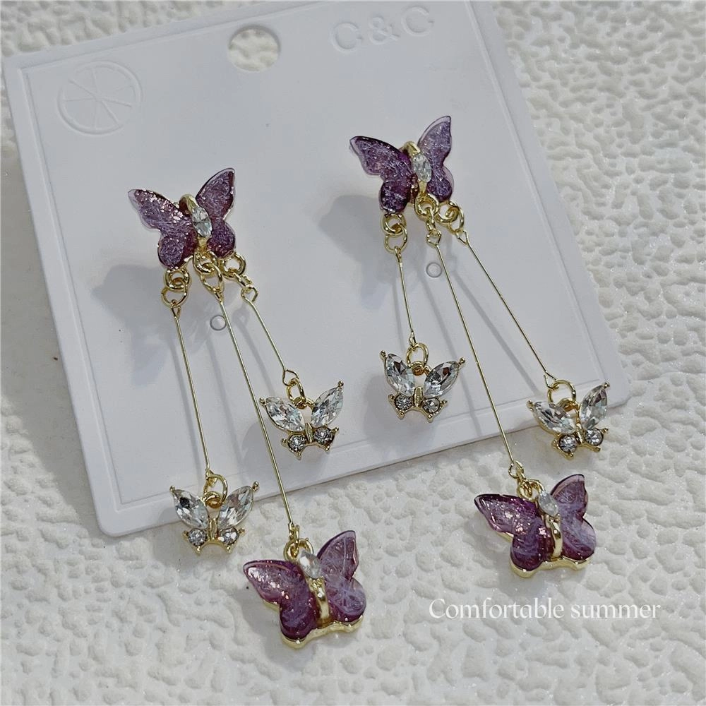 Wholesale Purple Butterfly Alloy Earrings