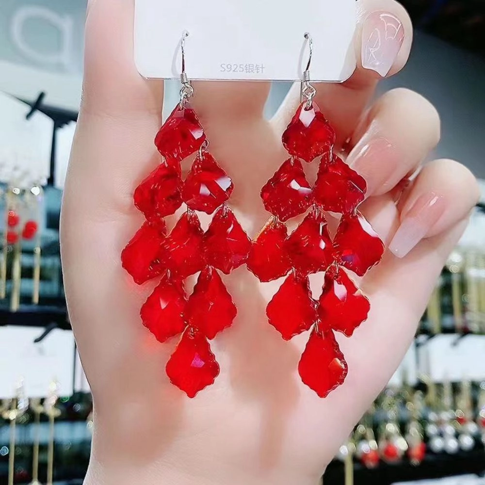Wholesale Purple Crystal Red Crystal Pendant Hypoallergenic Earrings