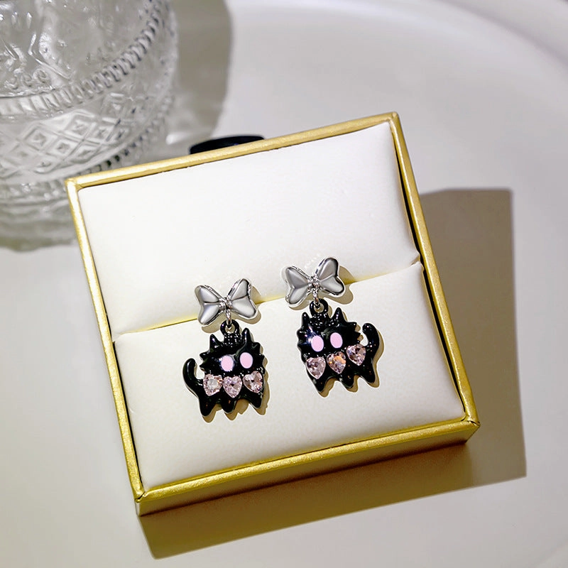Wholesale Purple Gentleman Cat Black Diamond Earrings