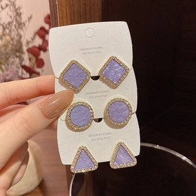 Wholesale Purple Geometric Full Diamond Alloy Earrings