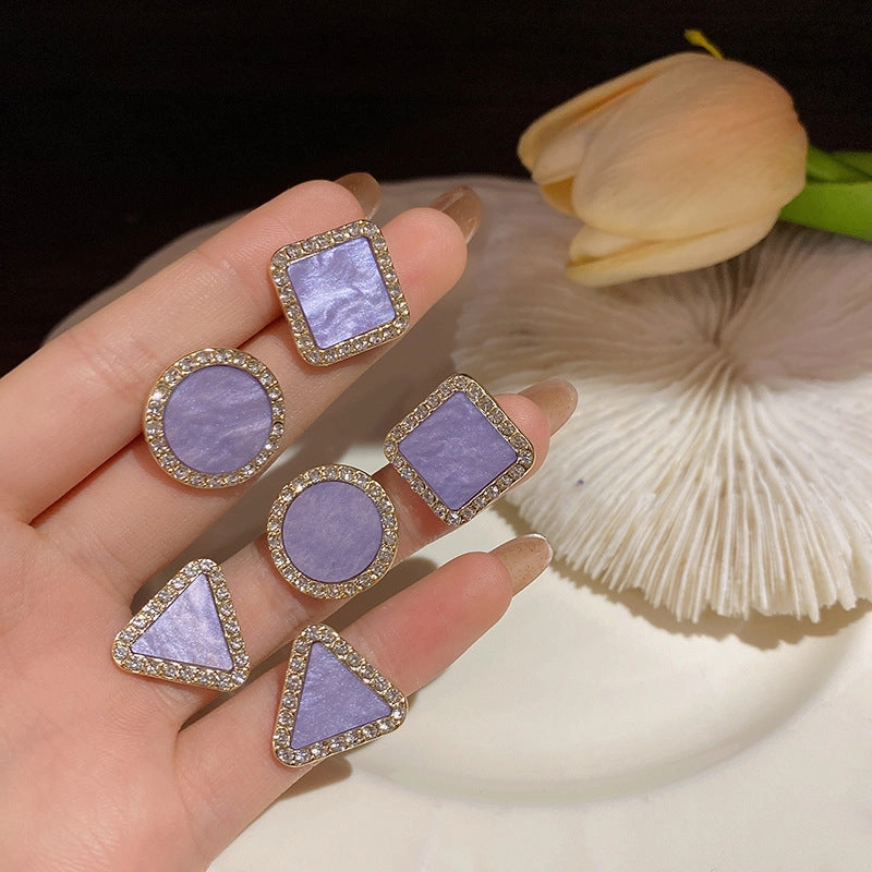 Wholesale Purple Geometric Full Diamond Alloy Earrings