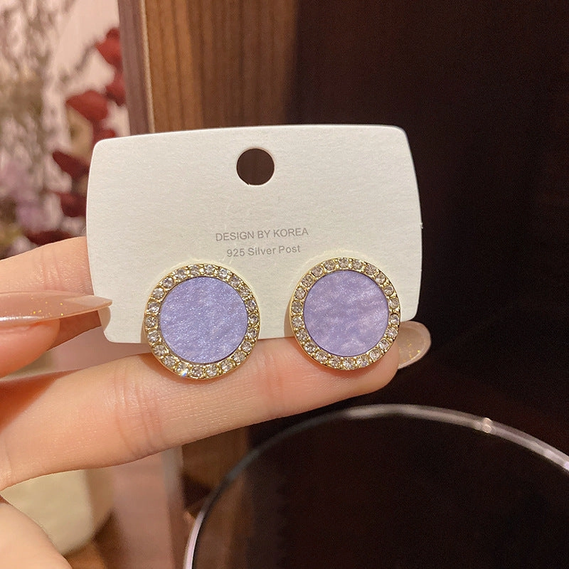 Wholesale Purple Geometric Full Diamond Alloy Earrings