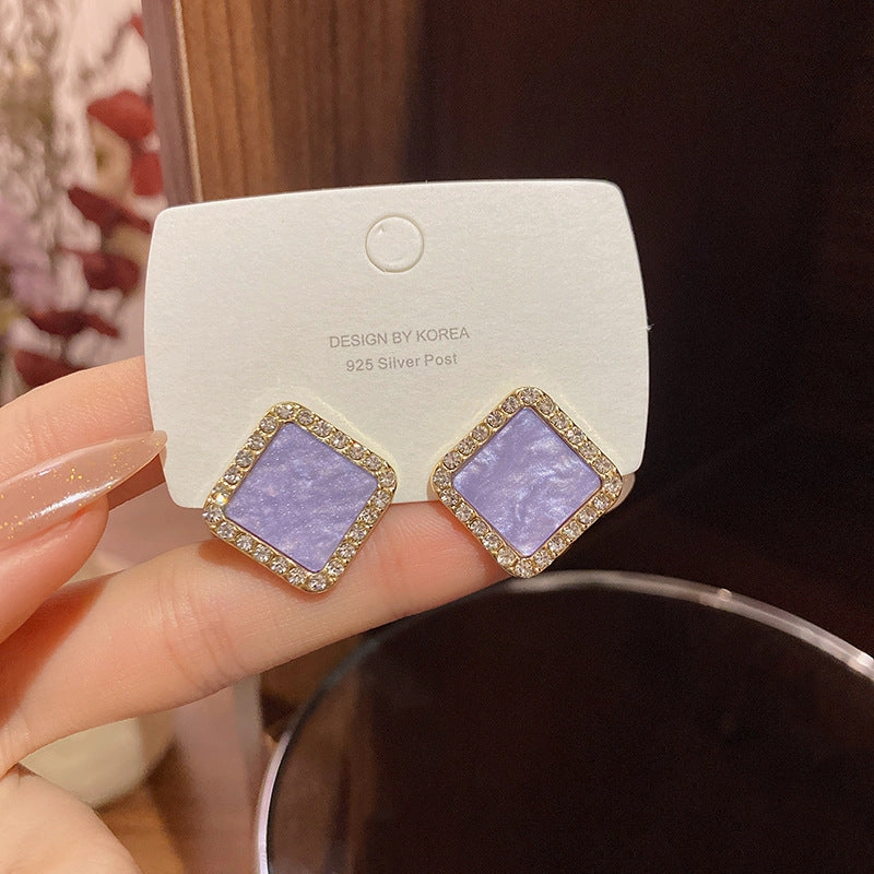 Wholesale Purple Geometric Full Diamond Alloy Earrings