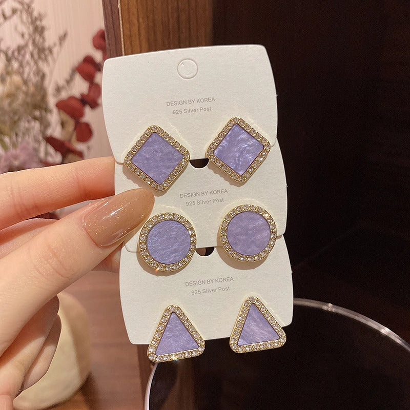 Wholesale Purple Geometric Full Diamond Alloy Earrings