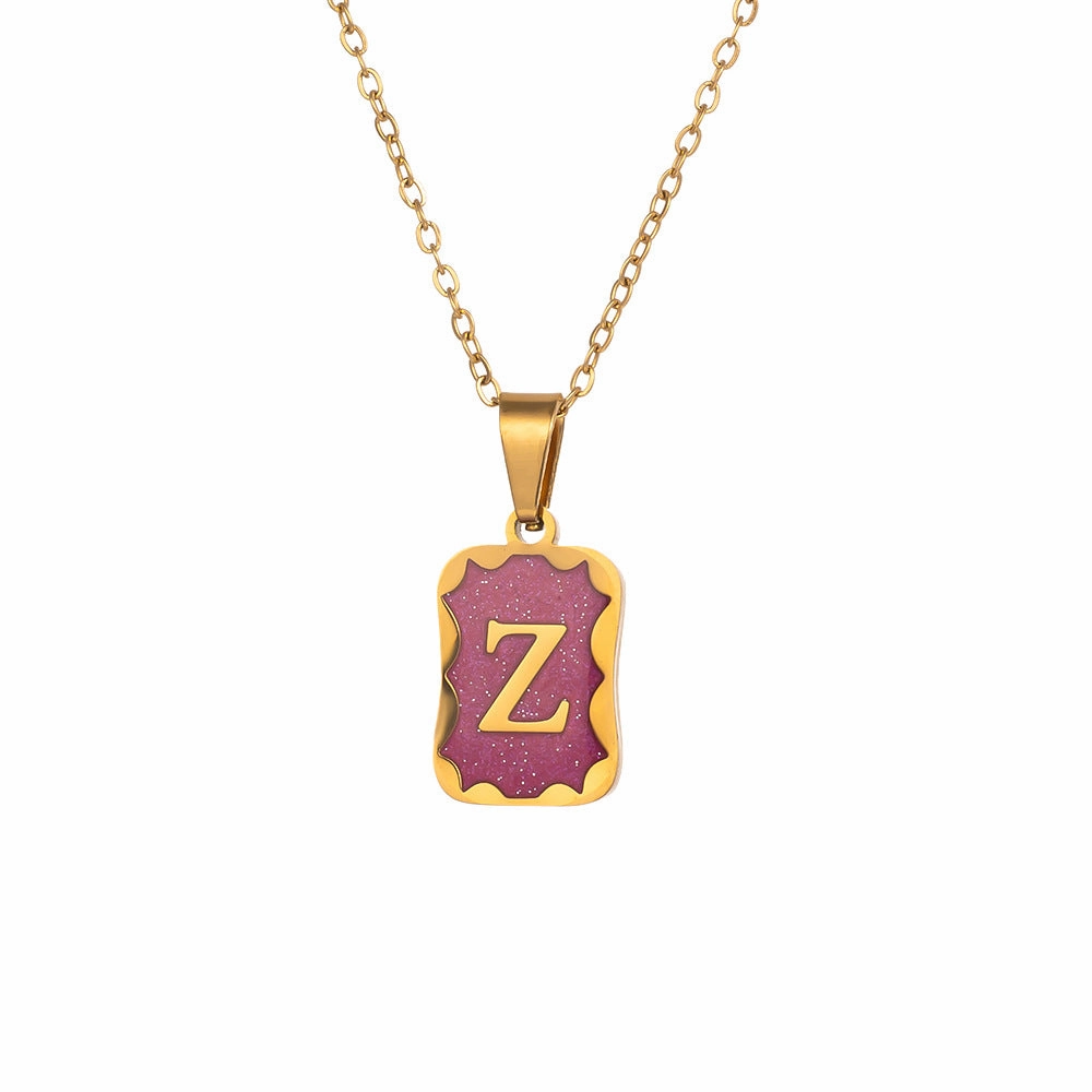 Wholesale Purple Small Square Brand Pendant Titanium Steel Necklace