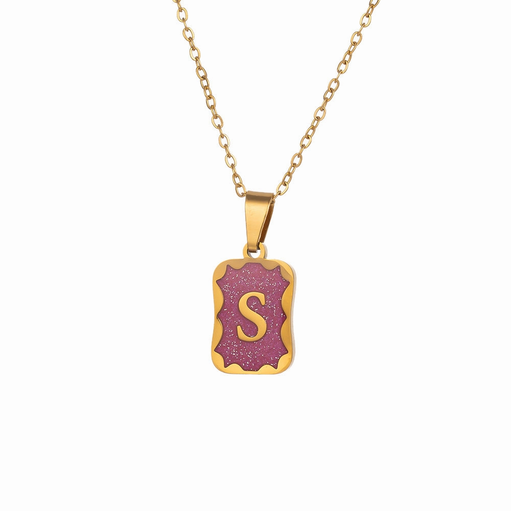 Wholesale Purple Small Square Brand Pendant Titanium Steel Necklace