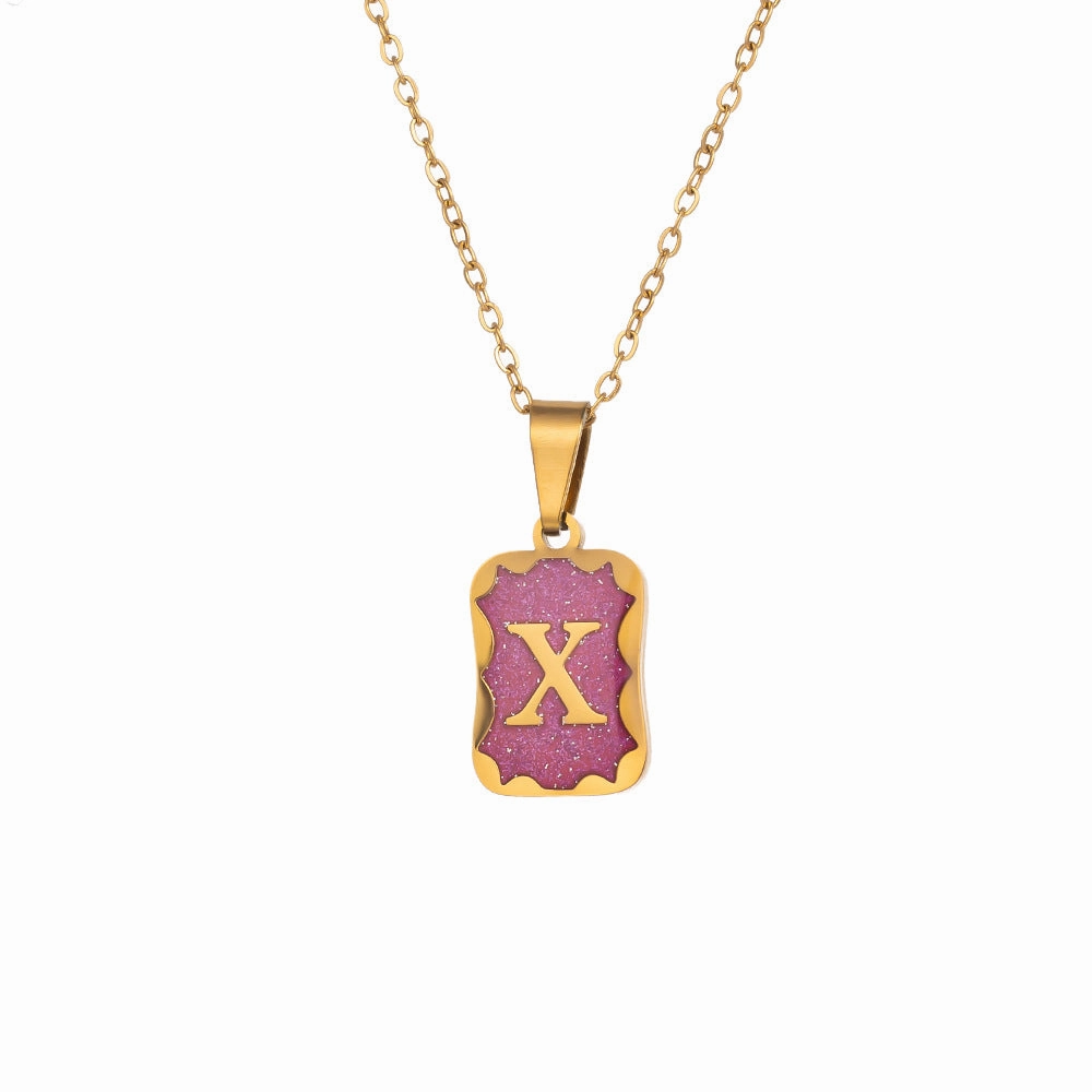 Wholesale Purple Small Square Brand Pendant Titanium Steel Necklace